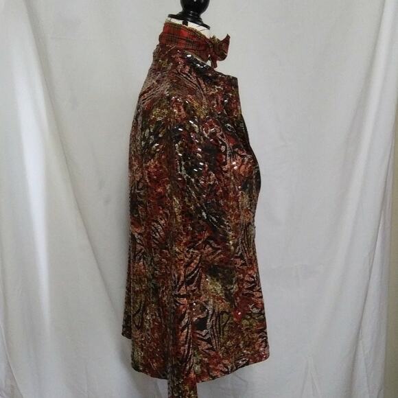 JM Collection Shiny Zippered Blazer Zip Up Top Sequins Animal Print Vintage Sz M - Picture 4 of 10